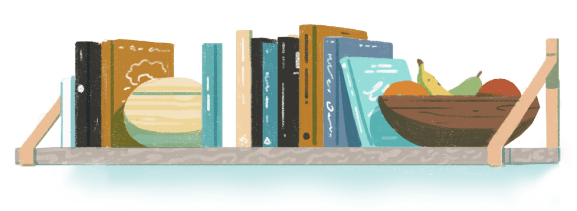 Shelves with books