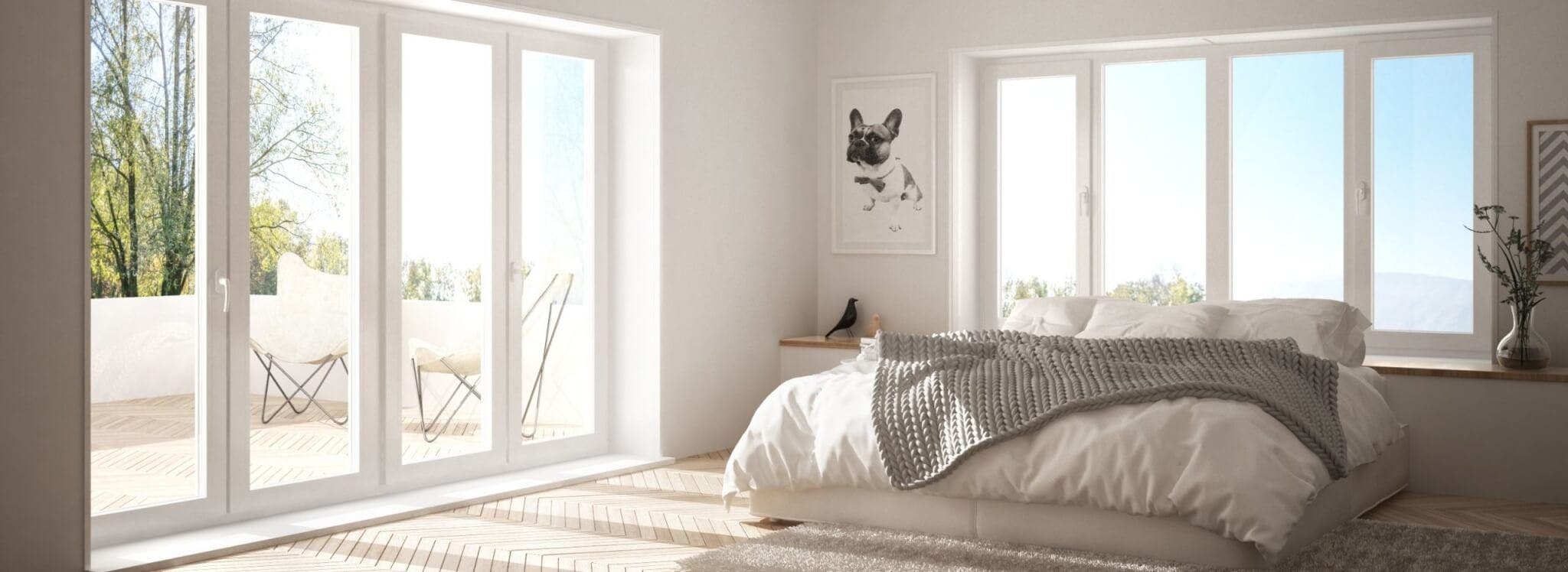 modern bedroom with energy-efficient windows
