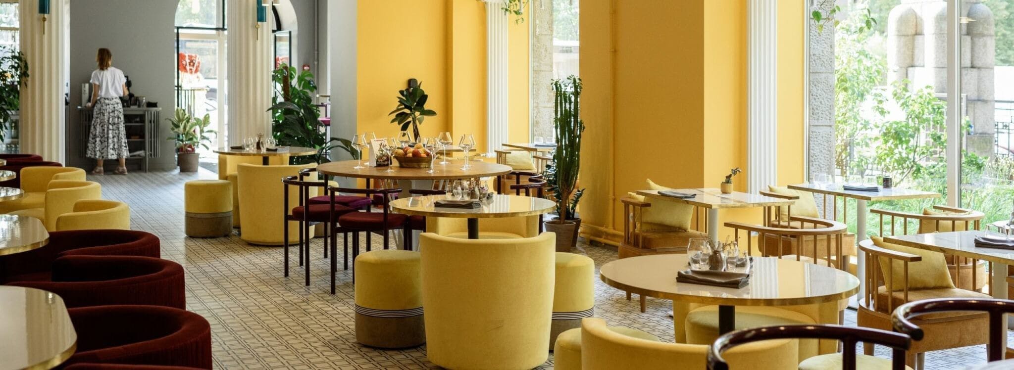 restaurant with yellow decor